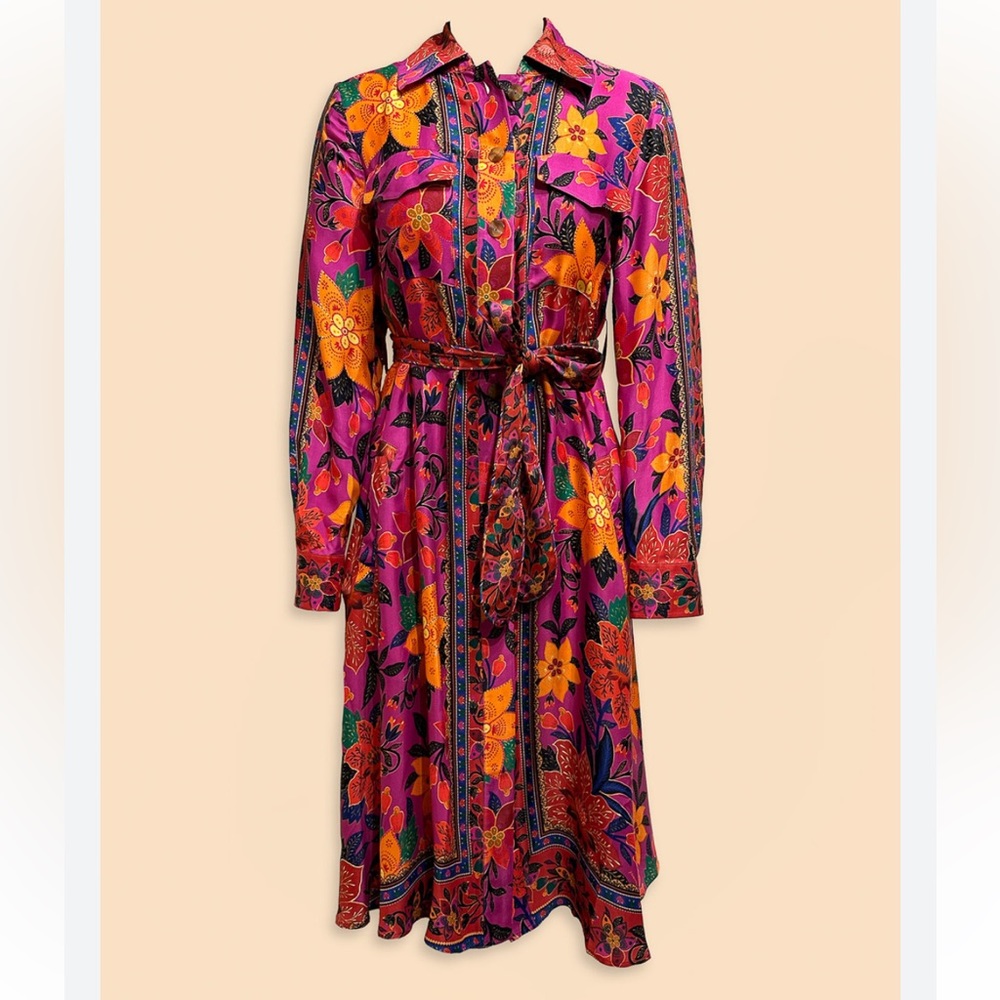 NEW Farm Rio Tropical Tapestry Long Sleeve Dress Size Small